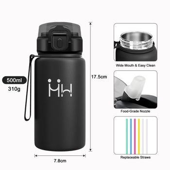 Termoska 500ml, fľaša na pitie so slamkou, vhodná na sýtené nápoje, vákuovo uzavretá nerezová oceľ,