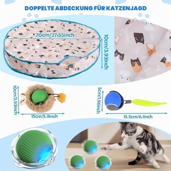 Interaktívna hracia podložka pre mačky s 2 elektrickými hracími loptičkami, automatická USB loptička pre