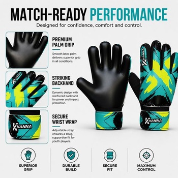 Detské brankárske rukavice khanna s polstrovanou dlaňou | 4mm latexový grip, priedušné brankárske