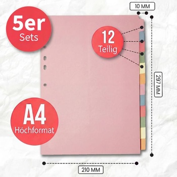 Zakladače The Paper Shop A4, súprava 12 ks - farebné mesačné registre (5 balení) | Deliče a prúžky do