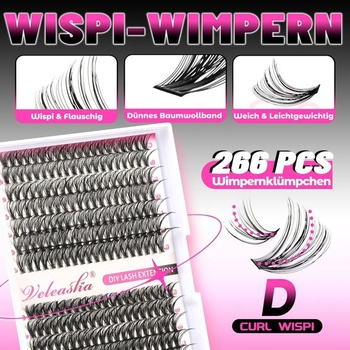 Veleasha Lash Clusters DIY predĺženie rias 30D+40D jednotlivé riasy 266 kusov 9-16 mm zmiešané tenké
