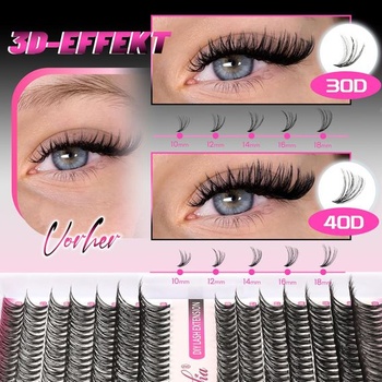 Veleasha Lash Clusters DIY predĺženie rias 30D+40D jednotlivé riasy 266 kusov 9-16 mm zmiešané tenké