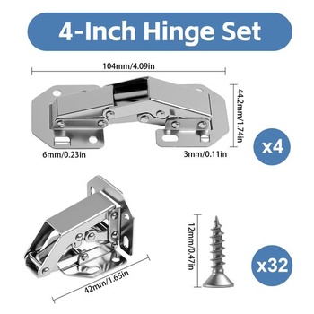 4 ks pantů pro dvířka skříněk, pant skříněk 104×44 mm, 90 stupňů