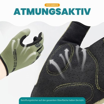Cyklistické rukavice ROCKBROS pro muže a ženy s dotykovou obrazovkou a polstrováním, zelené, XXL