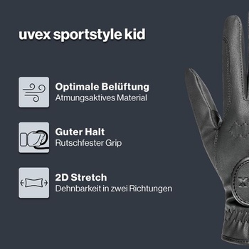 Detské jazdecké rukavice Uvex Sportstyle Kid veľkosť 5 čierne