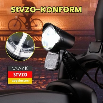 LED svetlo na bicykel s dynamom 30-100 LUX s certifikáciou podľa nemeckých predpisov pre cestnú premávku