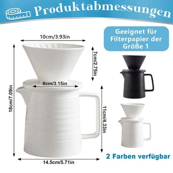 Porcelánový filter na kávu s kanvicou s objemom 500 ml, vhodný pre čierny filtračný papier veľkosti 1