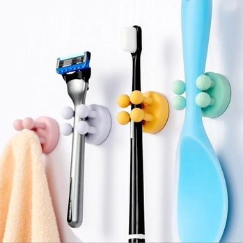 Lepicí háčky, 4 kusy, ZÁBAVNÉ HÁČKY, držák na holicí strojek bez vrtání, držák na zubní kartáček,
