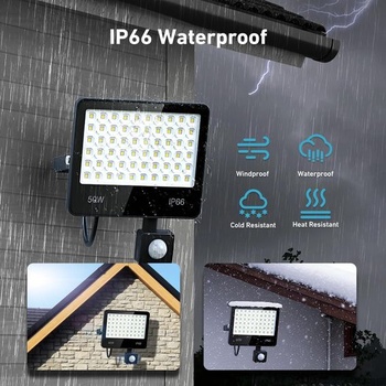 LED reflektor s pohybovým senzorem, venkovní, 50W - 5000LM, 6500K studená bílá. LED bodové světlo s