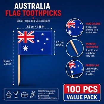 100 kusov drevených špáradiel na koktaily, vlajočky na austrálske špáradlo