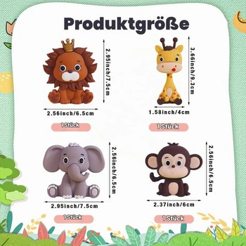 Dekorácia na narodeninovú tortu so zvieratami, 4 kusy, dekorácia s motívom zoo, džungľa, safari, pre