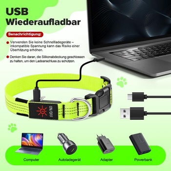 Weesiber svietiaci obojok pre psov, dobíjací USB obojok s 3 svetelnými režimami, nastaviteľný obojok,