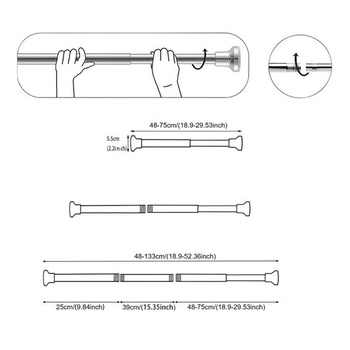Tyč na sprchový záves bez vŕtania, výsuvná tyč na záves 48-133 cm, Ø 22 mm, 48-133 cm, strieborná