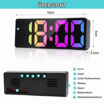 HENGBIRD LED digitálny budík s veľkými číslicami, zrkadlový digitálny budík s funkciou odloženia,