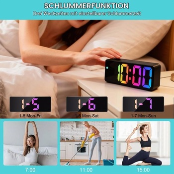 HENGBIRD LED digitálny budík s veľkými číslicami, zrkadlový digitálny budík s funkciou odloženia,