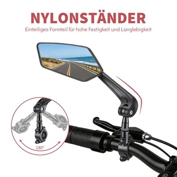 Spätné zrkadlá na bicykel, nastaviteľné o 360°, sada 2 zrkadiel na riadidlá s guľovým kĺbom, HD spätná