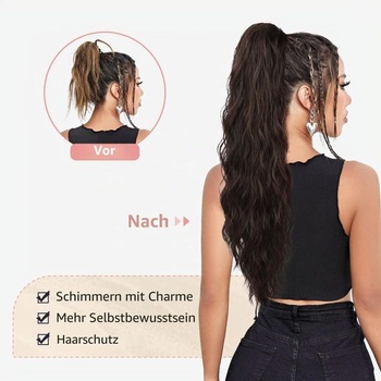 Flufymooz Predlžovací príčesok do copu, 66 cm cop so sťahovacou šnúrkou, kučeravý syntetický