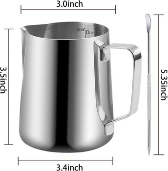 Kanvica na napeňovanie mlieka, 340 ml, nerezové kanvice na espresso s dekoračným perom, káva,