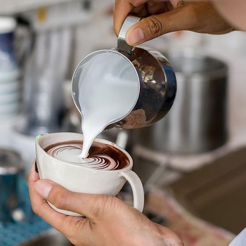 Kanvica na napeňovanie mlieka, 340 ml, nerezové kanvice na espresso s dekoračným perom, káva,
