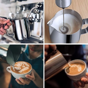 Kanvica na napeňovanie mlieka, 340 ml, nerezové kanvice na espresso s dekoračným perom, káva,