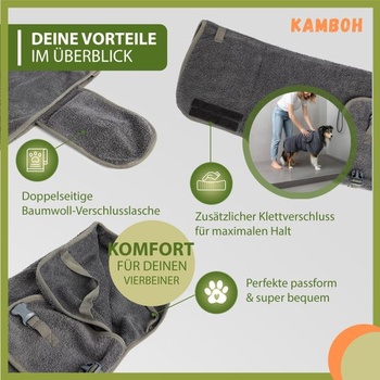 Kamboh® - Prémiový župan pro psy včetně ručníku na tlapky, 100% froté bavlna (velikost XXS, malí