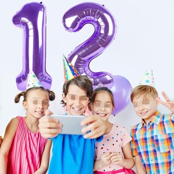 Fialový balónek číslo 12, fialový balónek s číslem, 40palcový fóliový balónek 1 a 2, balónek s
