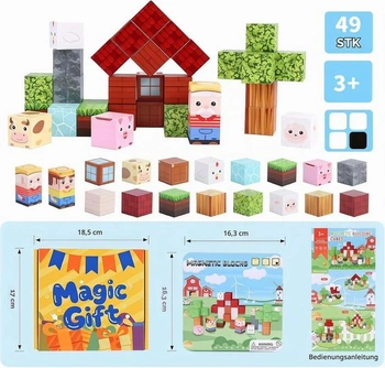 MEESHEEP Magnetické stavební kostky Cestovní sada 49 dílků s železnou krabicí, věk 3+, design