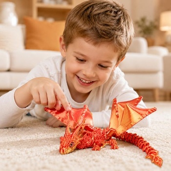 3D drak s krídlami, 30cm dračia hračka s očami