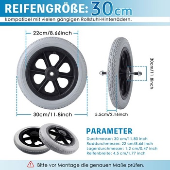 Kolesá pre invalidný vozík Margolongte 2 x 12-palcové (30 cm)