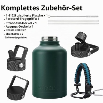 BJPKPK Izolovaná láhev na vodu s brčkem, velké džbány na vodu o objemu 1,5 l, vakuový hrnek z