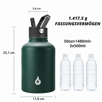 BJPKPK Izolovaná fľaša na vodu so slamkou, veľké džbány na vodu s objemom 1,5 l, vákuový hrnček z