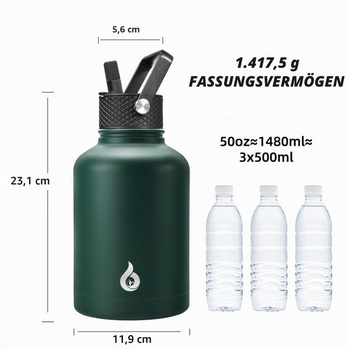 BJPKPK Izolovaná láhev na vodu s brčkem, velké džbány na vodu o objemu 1,5 l, vakuový hrnek z