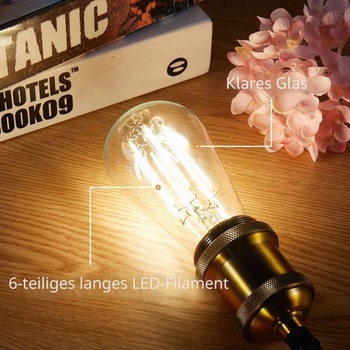 10W LED žiarovka vo vintage štýle, ST64 Edisonova pätica E27, 4000k prirodzené svetlo, starožitná