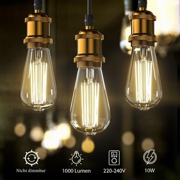 10W LED žiarovka vo vintage štýle, ST64 Edisonova pätica E27, 4000k prirodzené svetlo, starožitná