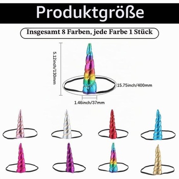GORGECRAFT 8dílná sada čelenek s jednorožcem z duhové látky, 13 cm, 4 barvy