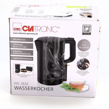 Kanvica Clatronic® 1 l | 900 W | Bez BPA | Ovládanie jednou rukou | Ukazovateľ hladiny vody | Ochrana