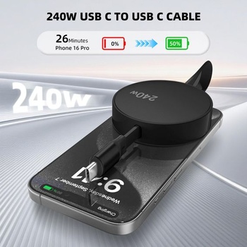 Kábel RUIZHI 240W USB-C na USB-C, zaťahovací nabíjací kábel USB-C, zrolovateľný rýchlonabíjací