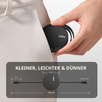 Kábel RUIZHI 240W USB-C na USB-C, zaťahovací nabíjací kábel USB-C, zrolovateľný rýchlonabíjací