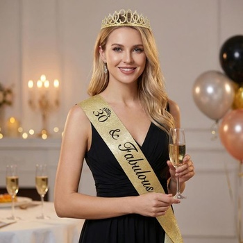 Sada ozdob pro 18. narozeninovou dívku s korunkou, třpytivá šerpa a kamínková tiara k 18.
