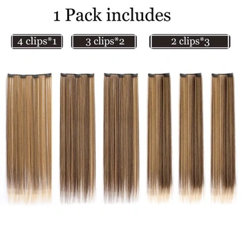 Clip-in prodlužování vlasů, rovné, sada 6 kusů, 55 cm, levné syntetické dlouhé clip-in prodlužování