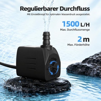 Akvarijní čerpadlo, fontánové čerpadlo, 25W 1500L/H malé vodní čerpadlo, 3 trysky, ultratiché