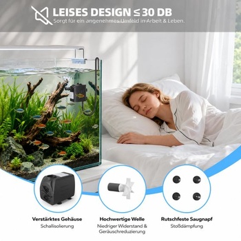 Akvarijní čerpadlo, fontánové čerpadlo, 25W 1500L/H malé vodní čerpadlo, 3 trysky, ultratiché