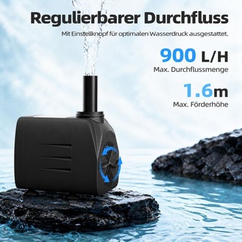 Akvarijní čerpadlo, venkovní čerpadlo do jezírka, malé vodní čerpadlo 15W 900L/H, 2 trysky pro