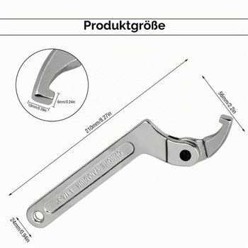 Hákový kľúč 210 mm, drážkovaný kľúč na matice z vysoko uhlíkovej ocele, nastaviteľný hákový kľúč,