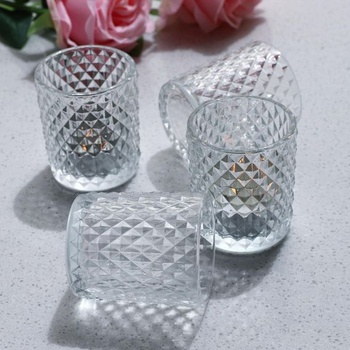 Sklenené sviečky na čajové sviečky z číreho diamantu (12 kusov), vintage priehľadné poháre na čajové