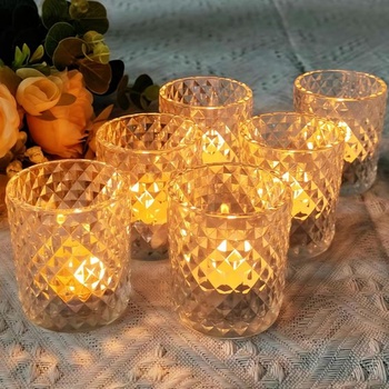 Sklenené sviečky na čajové sviečky z číreho diamantu (12 kusov), vintage priehľadné poháre na čajové