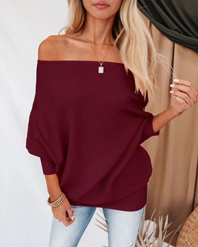 Dámské volné svetry s netopýřím rukávem a odhalenými rameny, nadměrné, elegantní, s dlouhým rukávem