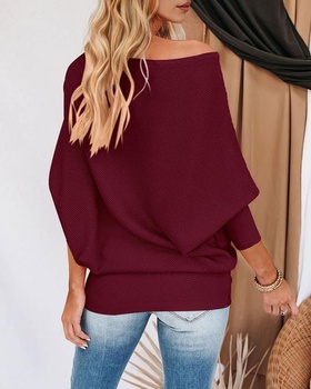 Dámske voľné svetre s netopierím rukávom a odhalenými ramenami, nadmerné, elegantné, s dlhým rukávom