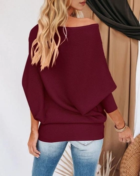 Dámské volné svetry s netopýřím rukávem a odhalenými rameny, nadměrné, elegantní, s dlouhým rukávem