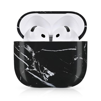 Puzdro Newseego pre AirPods 4 s mramorovým vzorom, čierne, AirPods 4 čierne